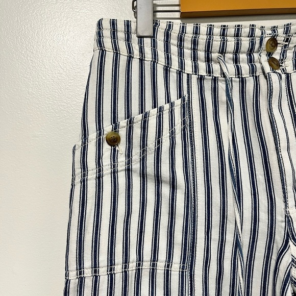 American Eagle Outfitters Blue White Striped High-Rise Pants Women’s 12 Cotton - Picture 4 of 12